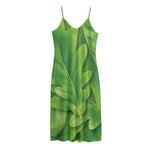 Green Oak Leaf Print Jersey Midi Cami Dress