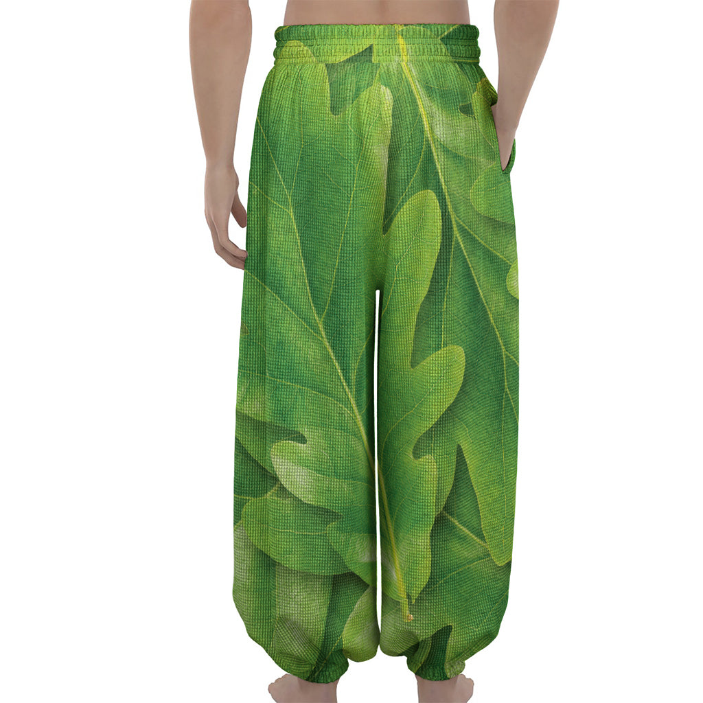 Green Oak Leaf Print Lantern Pants