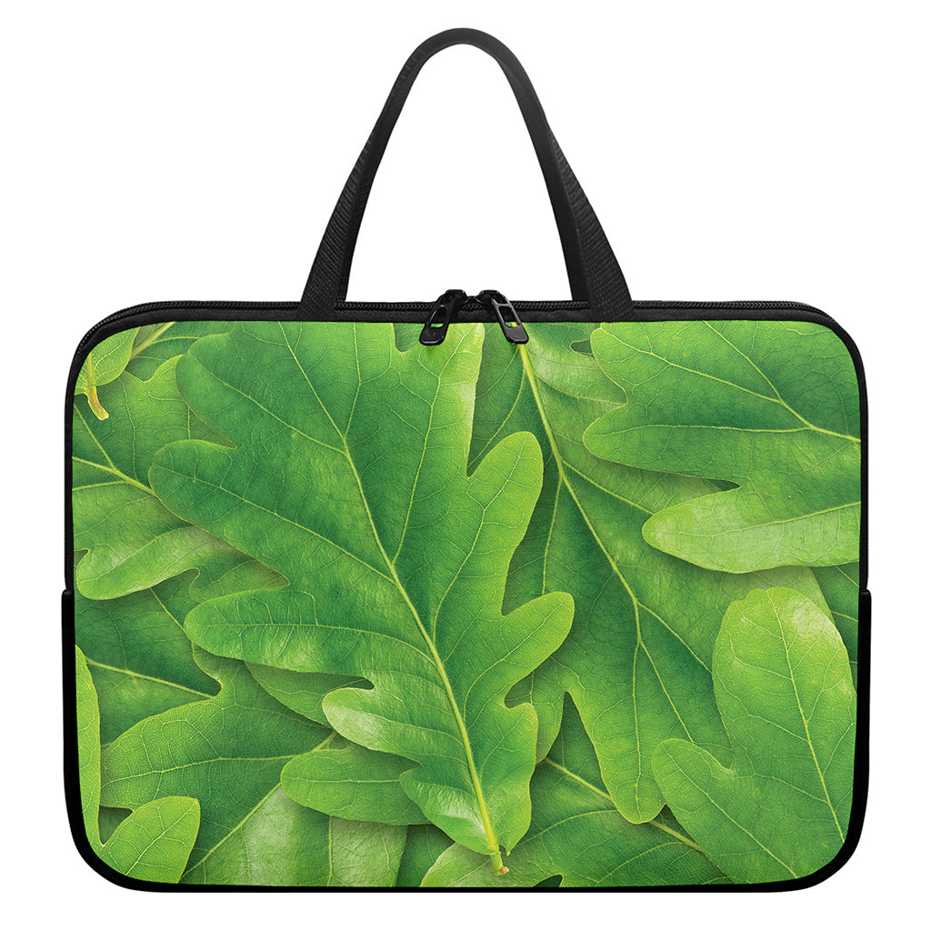 Green Oak Leaf Print Laptop Sleeve With Handle