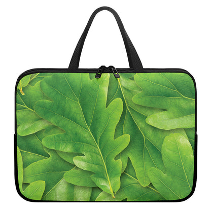 Green Oak Leaf Print Laptop Sleeve With Handle