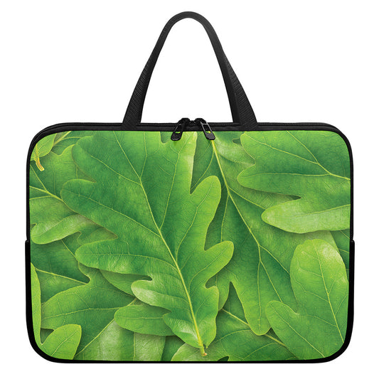 Green Oak Leaf Print Laptop Sleeve With Handle