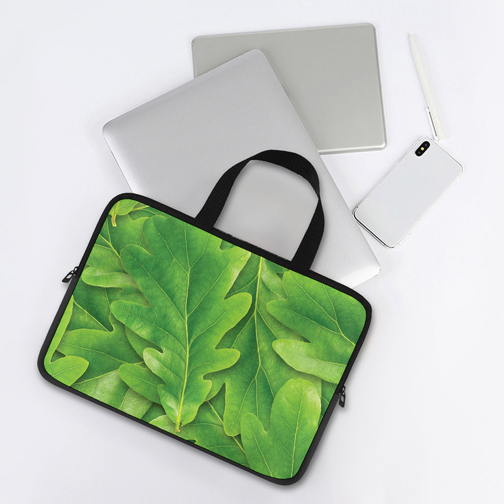 Green Oak Leaf Print Laptop Sleeve With Handle