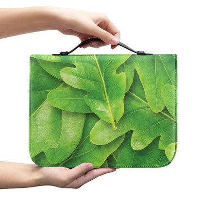 Green Oak Leaf Print Leather Bible Cover