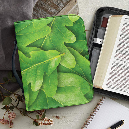 Green Oak Leaf Print Leather Bible Cover