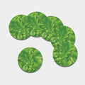 Green Oak Leaf Print Leather Coaster Set