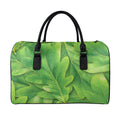 Green Oak Leaf Print Leather Duffel Bag