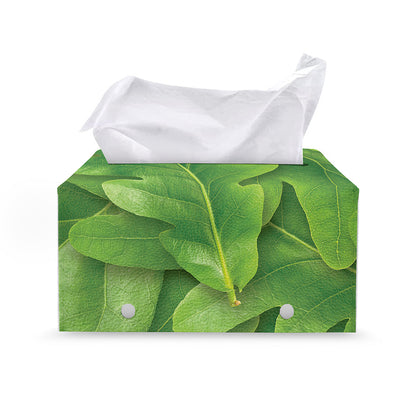 Green Oak Leaf Print Leather Tissue Box Cover