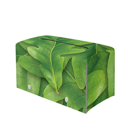 Green Oak Leaf Print Leather Tissue Box Cover