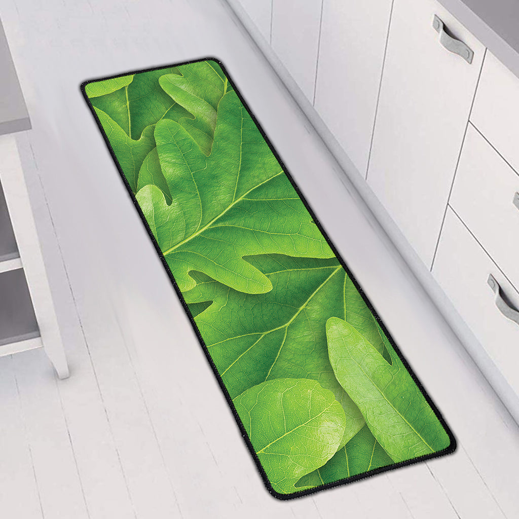 Green Oak Leaf Print Long Kitchen Mat