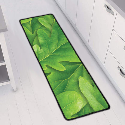Green Oak Leaf Print Long Kitchen Mat