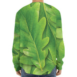 Green Oak Leaf Print Long Sleeve Baseball Jersey