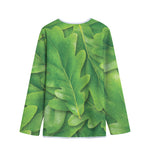Green Oak Leaf Print Long Sleeve Short Coat