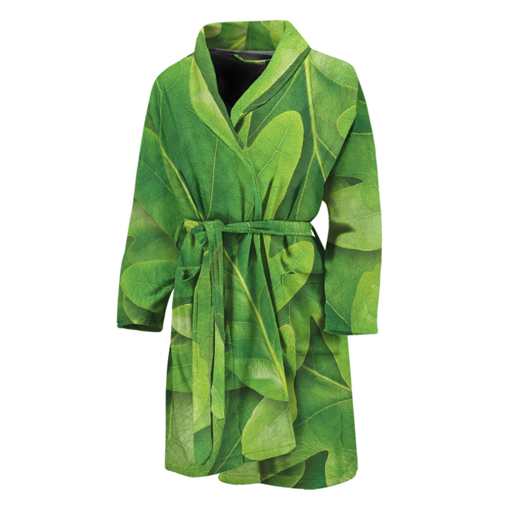 Green Oak Leaf Print Men's Bathrobe