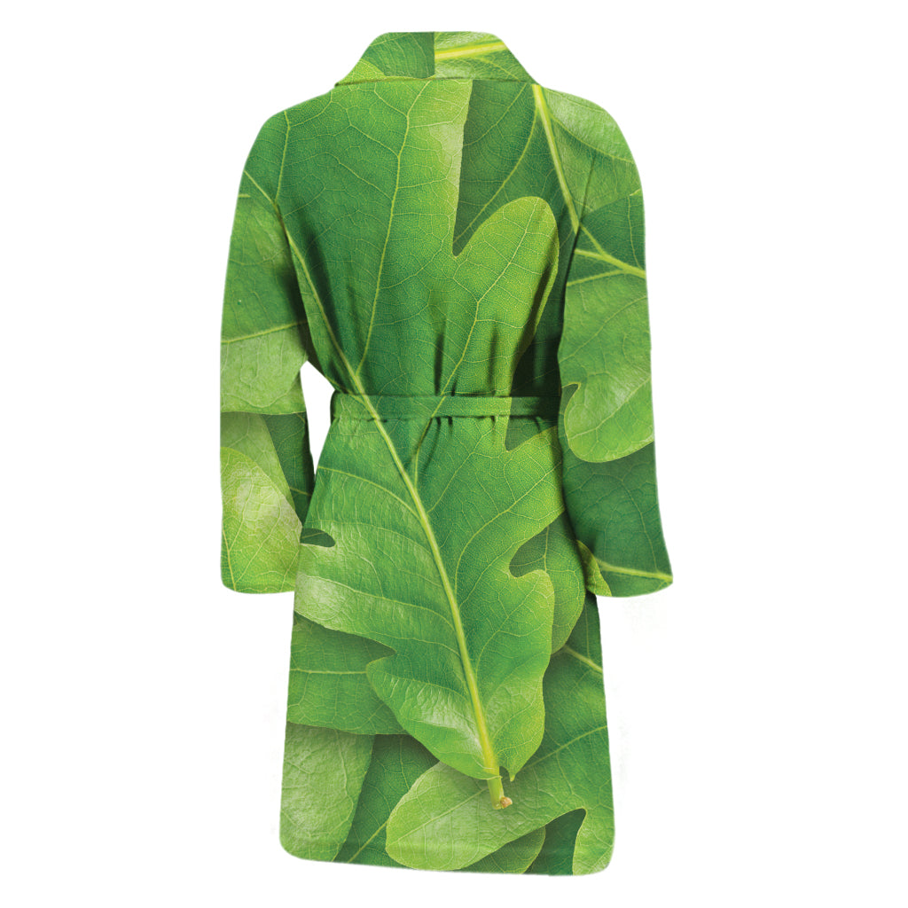Green Oak Leaf Print Men's Bathrobe