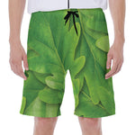Green Oak Leaf Print Men's Beach Shorts