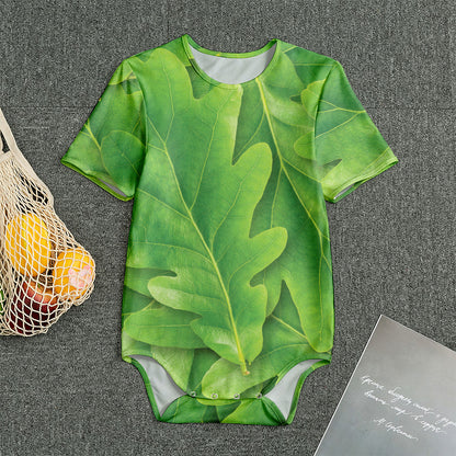 Green Oak Leaf Print Men's Bodysuit
