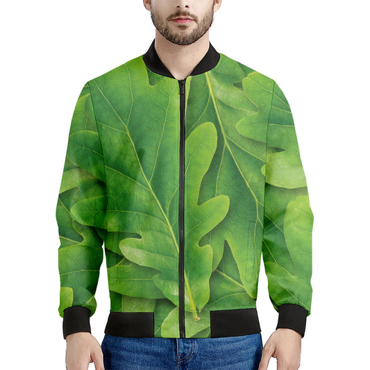 Green Oak Leaf Print Men's Bomber Jacket