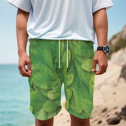 Green Oak Leaf Print Men's Cargo Shorts