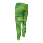 Green Oak Leaf Print Men's Compression Pants