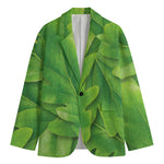 Green Oak Leaf Print Men's Cotton Blazer