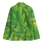 Green Oak Leaf Print Men's Cotton Blazer