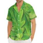 Green Oak Leaf Print Men's Deep V-Neck Shirt