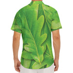 Green Oak Leaf Print Men's Deep V-Neck Shirt
