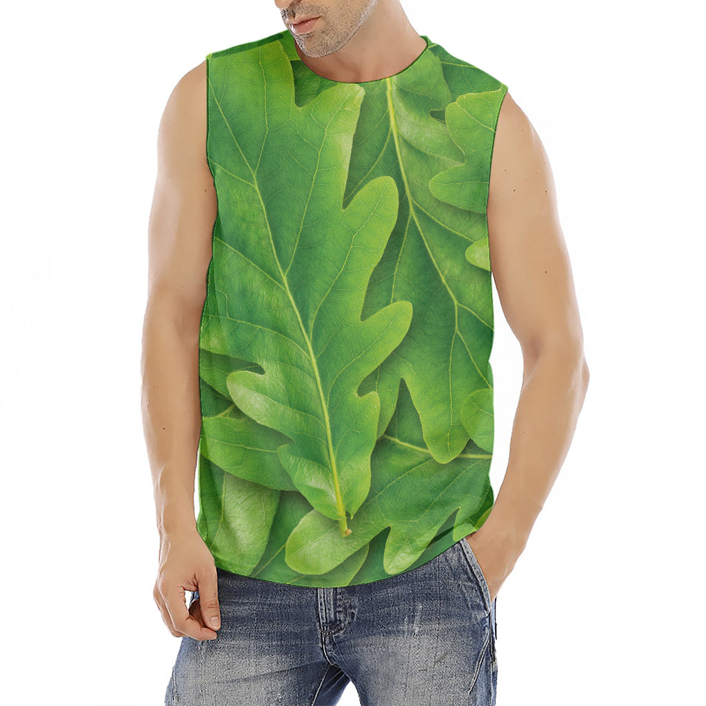 Green Oak Leaf Print Men's Fitness Tank Top
