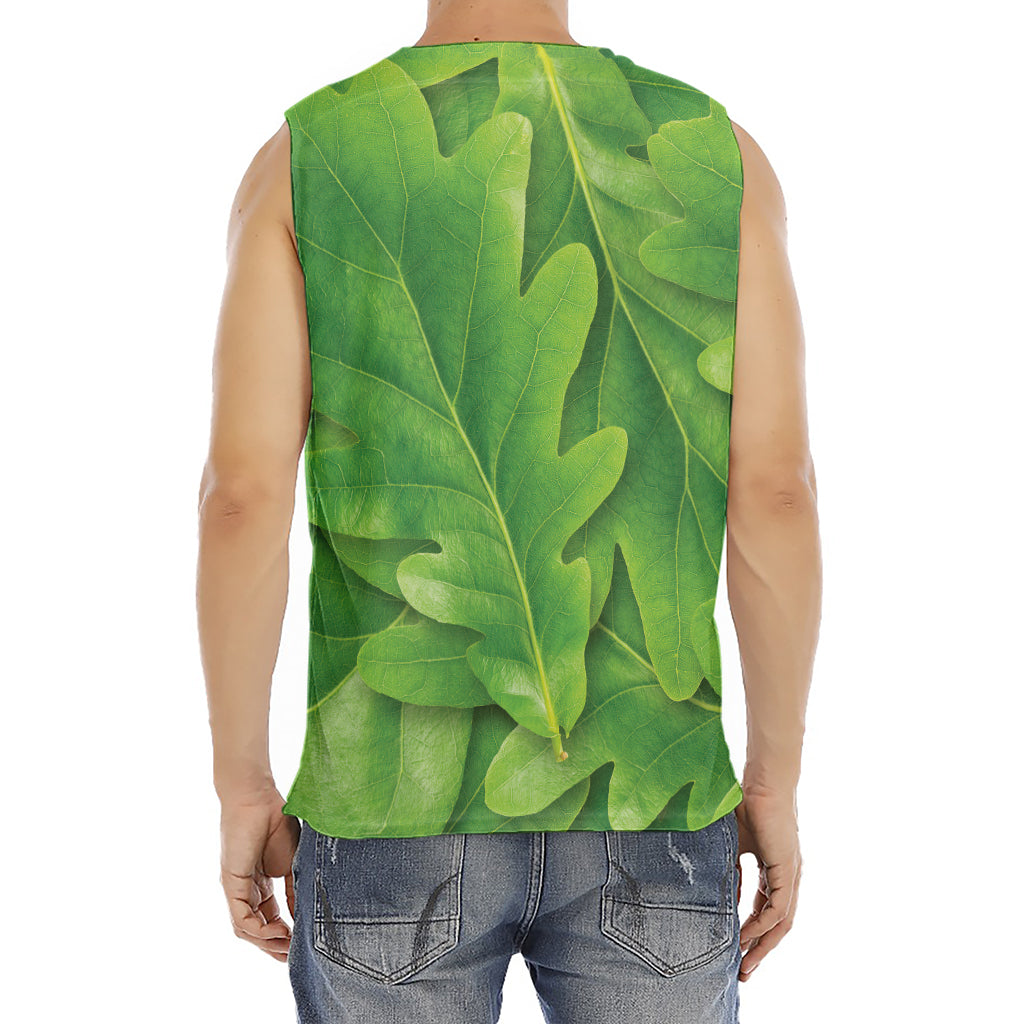 Green Oak Leaf Print Men's Fitness Tank Top