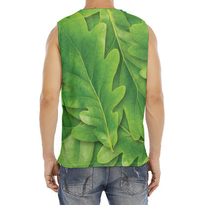 Green Oak Leaf Print Men's Fitness Tank Top