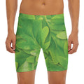 Green Oak Leaf Print Men's Long Boxer Briefs