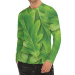 Green Oak Leaf Print Men's Long Sleeve Rash Guard