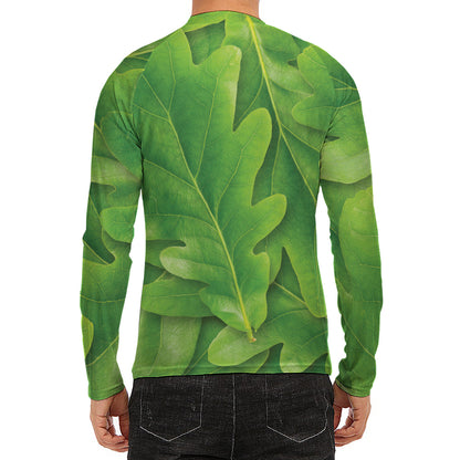Green Oak Leaf Print Men's Long Sleeve Rash Guard