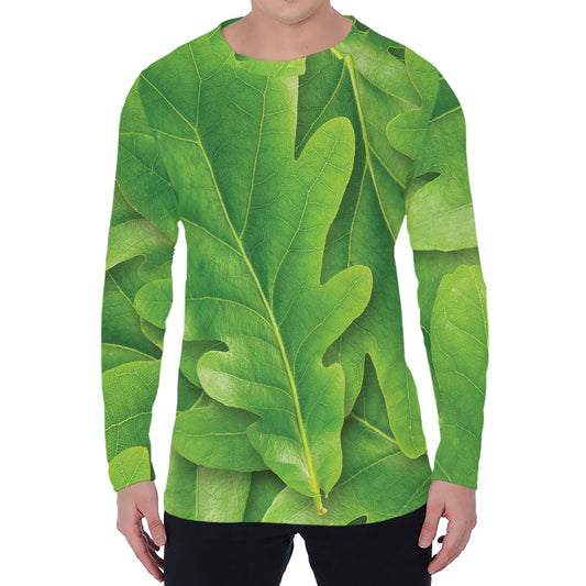 Green Oak Leaf Print Men's Long Sleeve T-Shirt