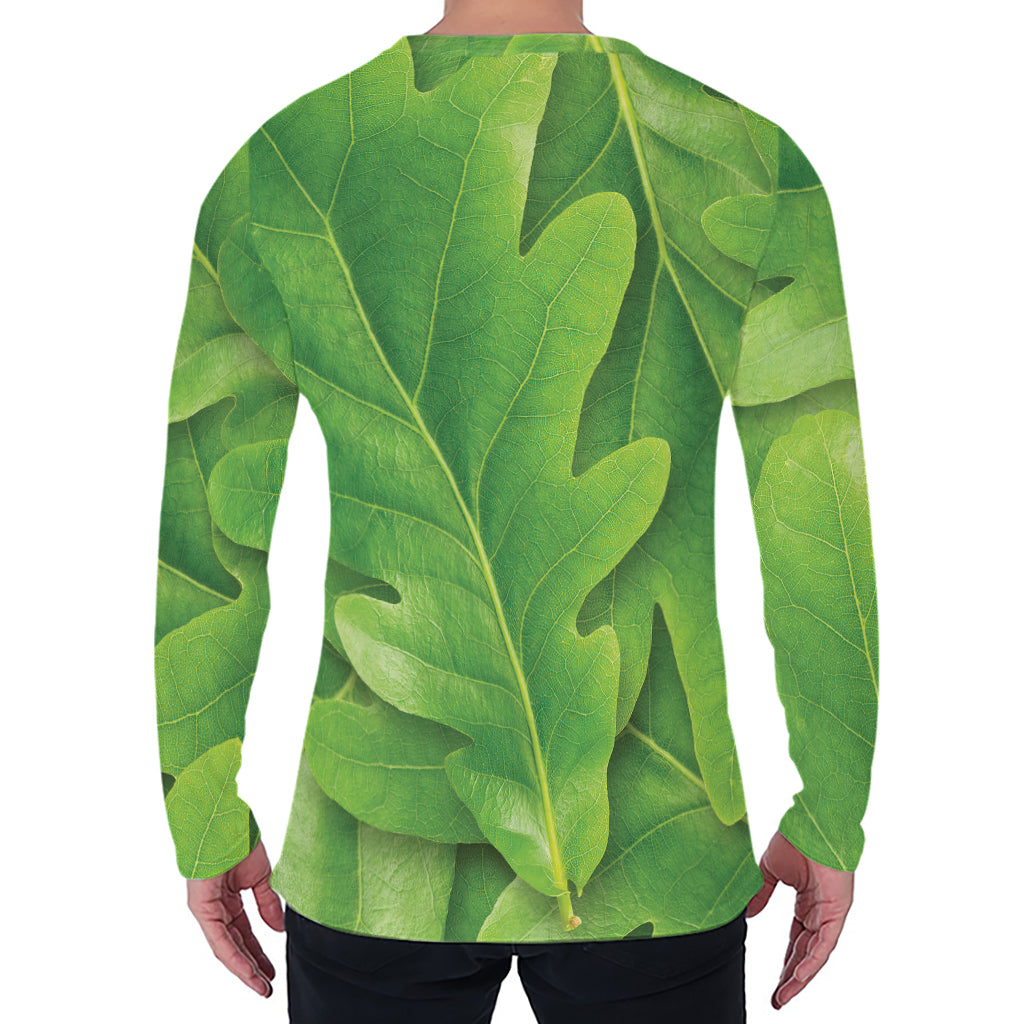 Green Oak Leaf Print Men's Long Sleeve T-Shirt