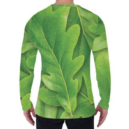 Green Oak Leaf Print Men's Long Sleeve T-Shirt