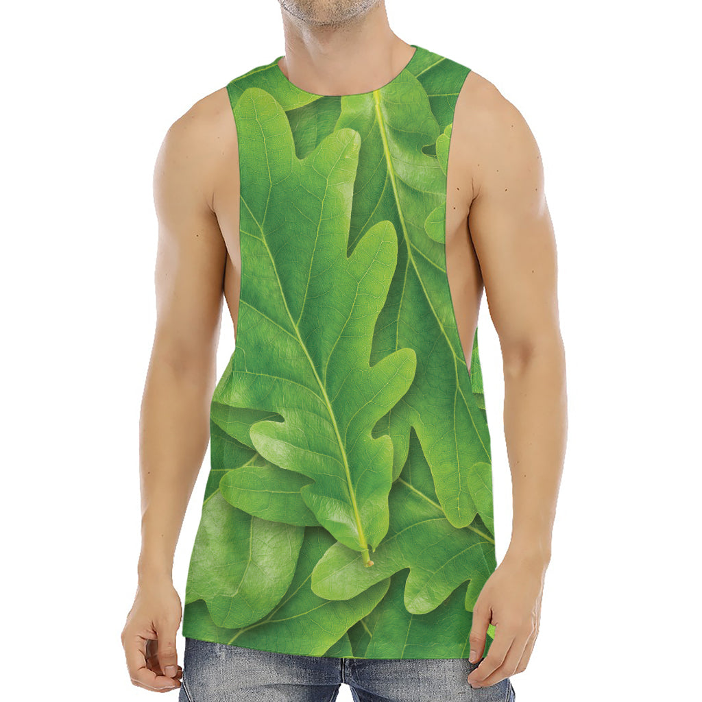 Green Oak Leaf Print Men's Muscle Tank Top