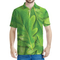 Green Oak Leaf Print Men's Polo Shirt