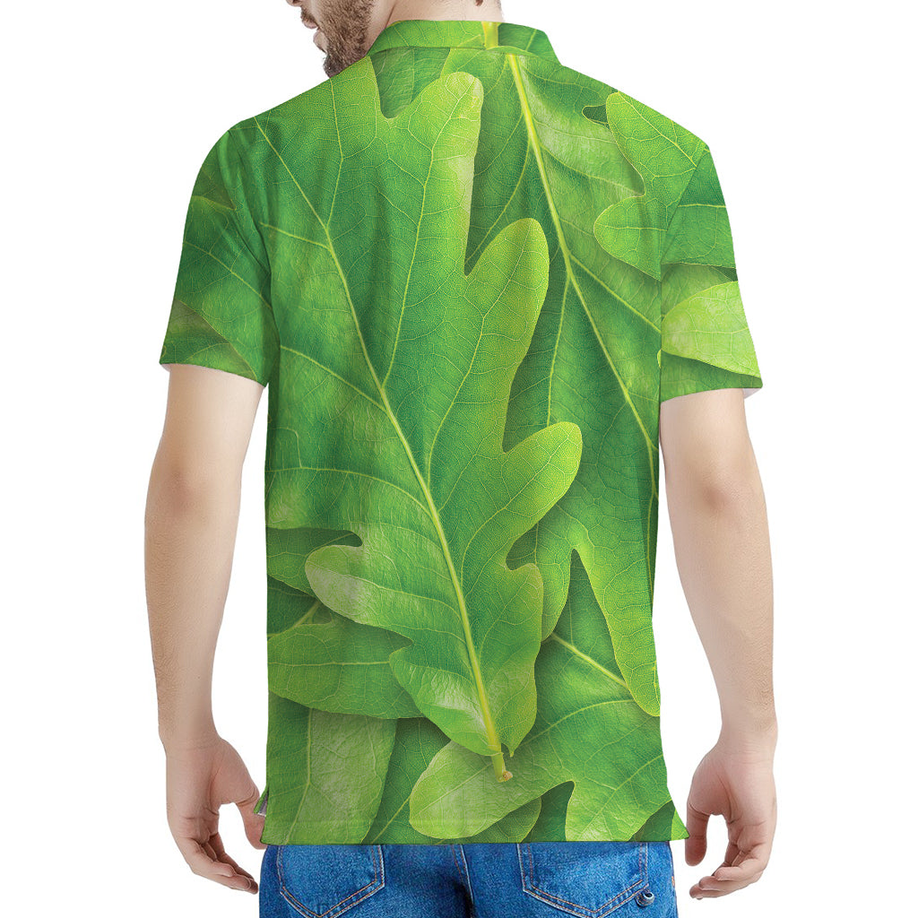 Green Oak Leaf Print Men's Polo Shirt
