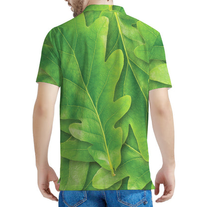 Green Oak Leaf Print Men's Polo Shirt