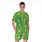Green Oak Leaf Print Men's Rompers