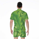 Green Oak Leaf Print Men's Rompers
