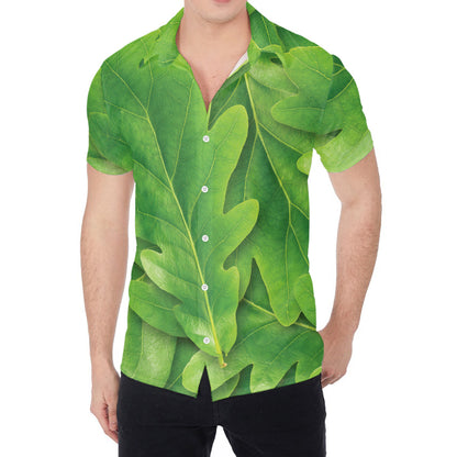 Green Oak Leaf Print Men's Shirt