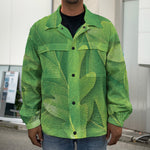 Green Oak Leaf Print Men's Shirt Jacket