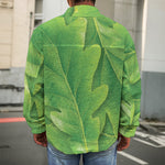 Green Oak Leaf Print Men's Shirt Jacket