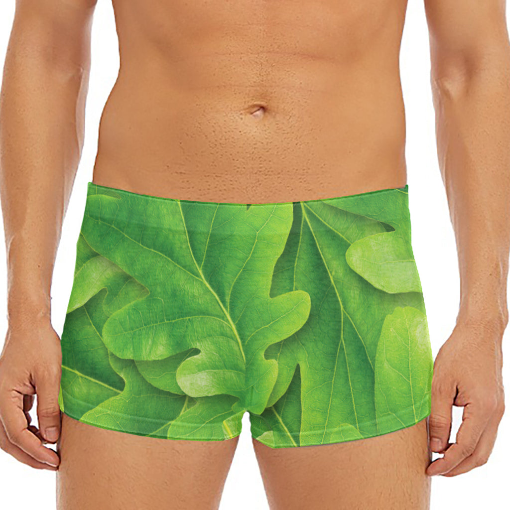 Green Oak Leaf Print Men's Short Boxer Briefs