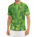 Green Oak Leaf Print Men's Short Sleeve Rash Guard