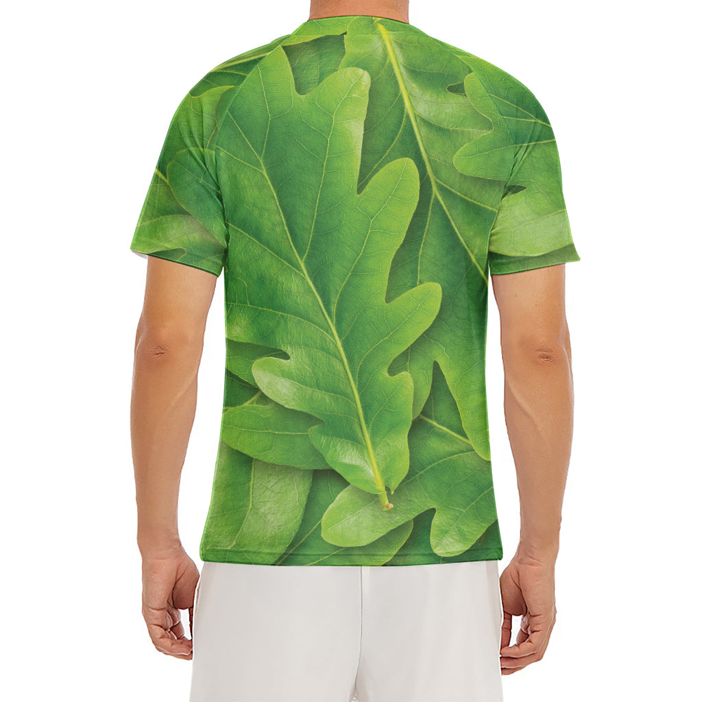 Green Oak Leaf Print Men's Short Sleeve Rash Guard