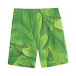 Green Oak Leaf Print Men's Sports Shorts