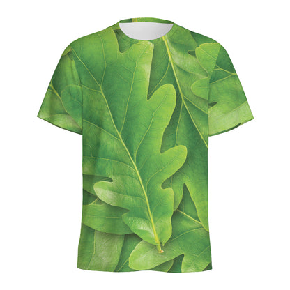 Green Oak Leaf Print Men's Sports T-Shirt